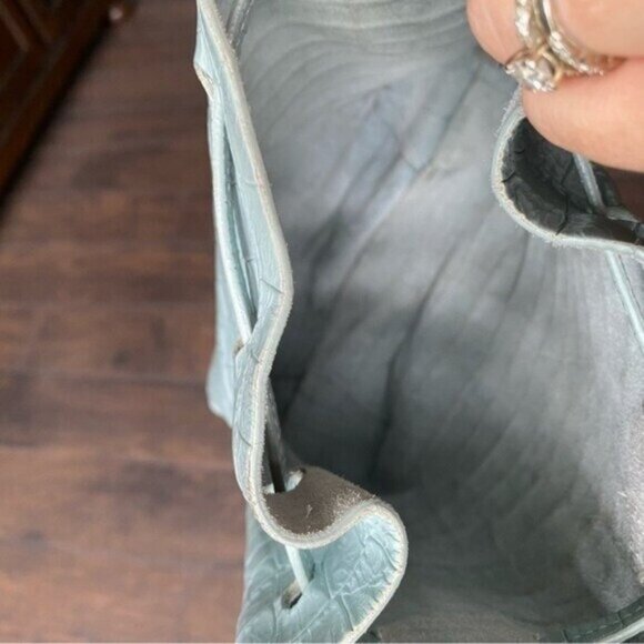 Mansur Gavriel Mini Bucket Bag Gator Blue Alligator Print Drawstring Crossbody - Picture 7 of 9